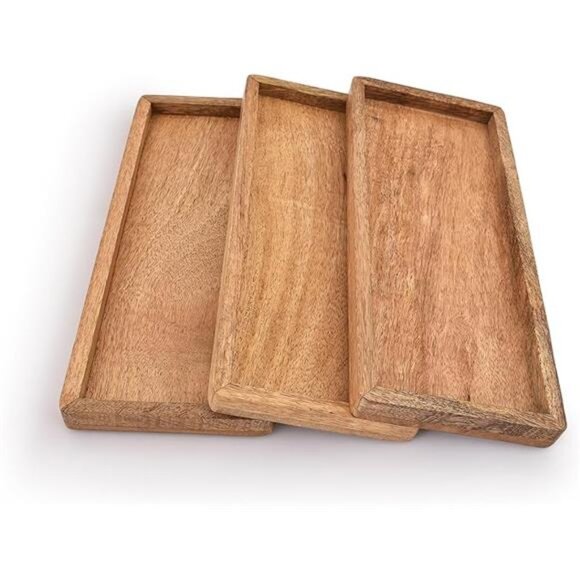 Mango Wood Serving Platter Set of 3 Appetizer Snack Fruit Dessert Party Tray - Picture 7 of 7